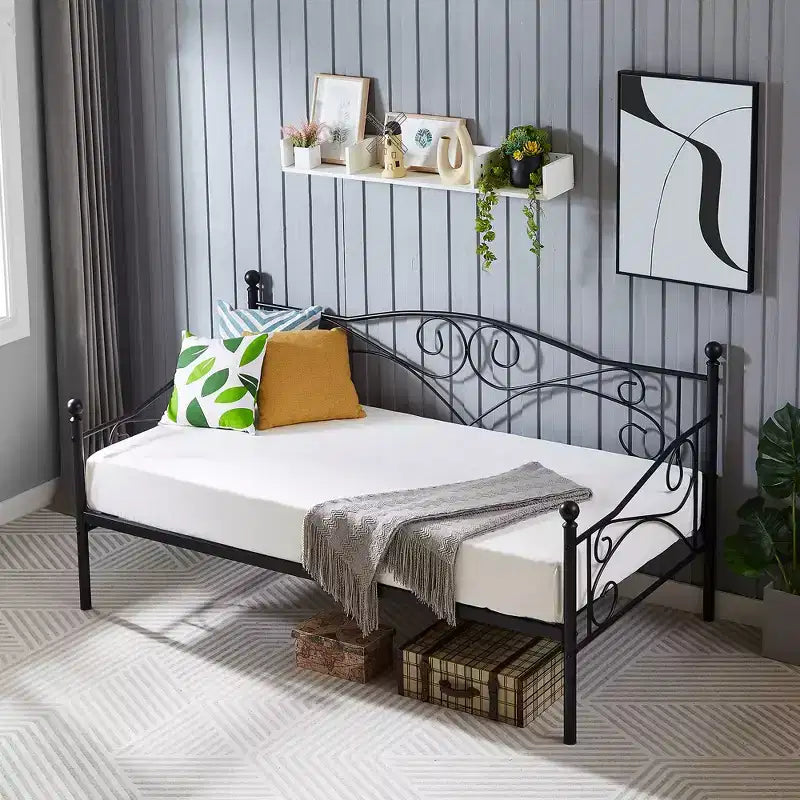 Sofá cama clásico individual con diseño elegante, sofá cama de plataforma de metal con cabecero, sofá cama para espacios pequeños