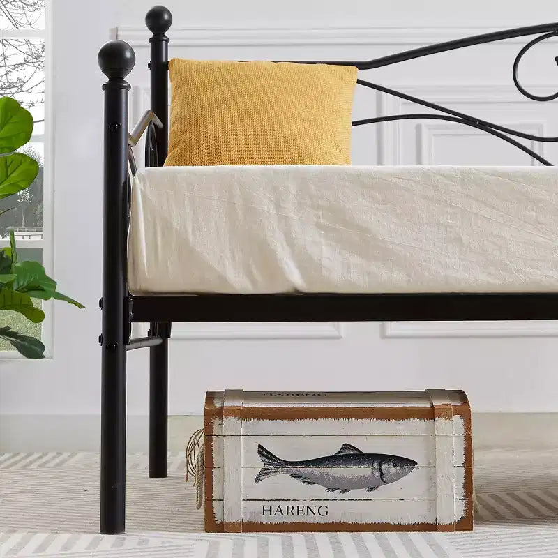 Sofá cama clásico individual con diseño elegante, sofá cama de plataforma de metal con cabecero, sofá cama para espacios pequeños