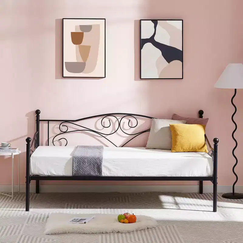 Sofá cama clásico individual con diseño elegante, sofá cama de plataforma de metal con cabecero, sofá cama para espacios pequeños