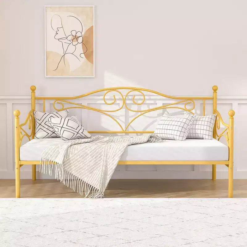 Sofá cama clásico individual con diseño elegante, sofá cama de plataforma de metal con cabecero, sofá cama para espacios pequeños