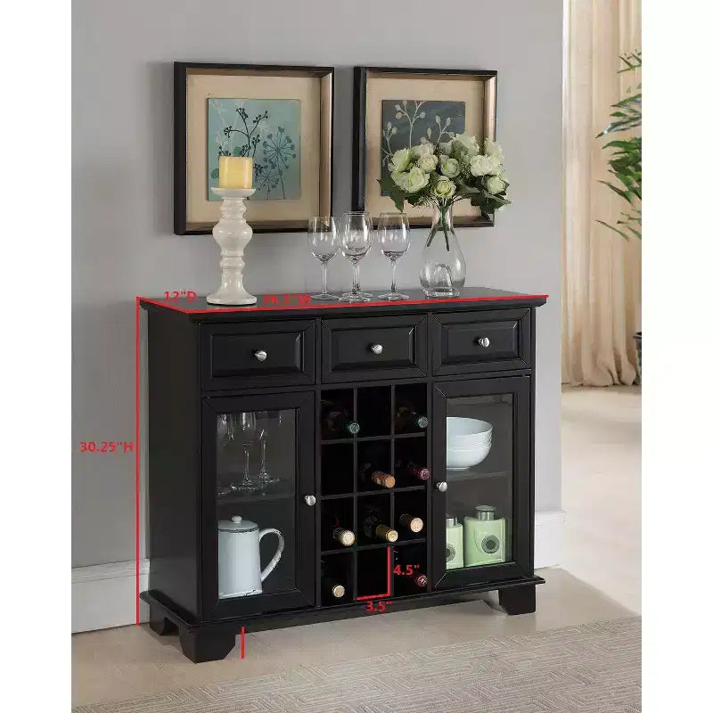 Aparador de bufé con almacenamiento para vinos, Negro