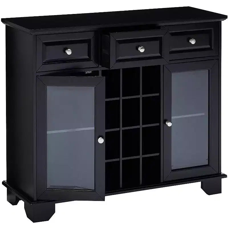 Aparador de bufé con almacenamiento para vinos, Negro
